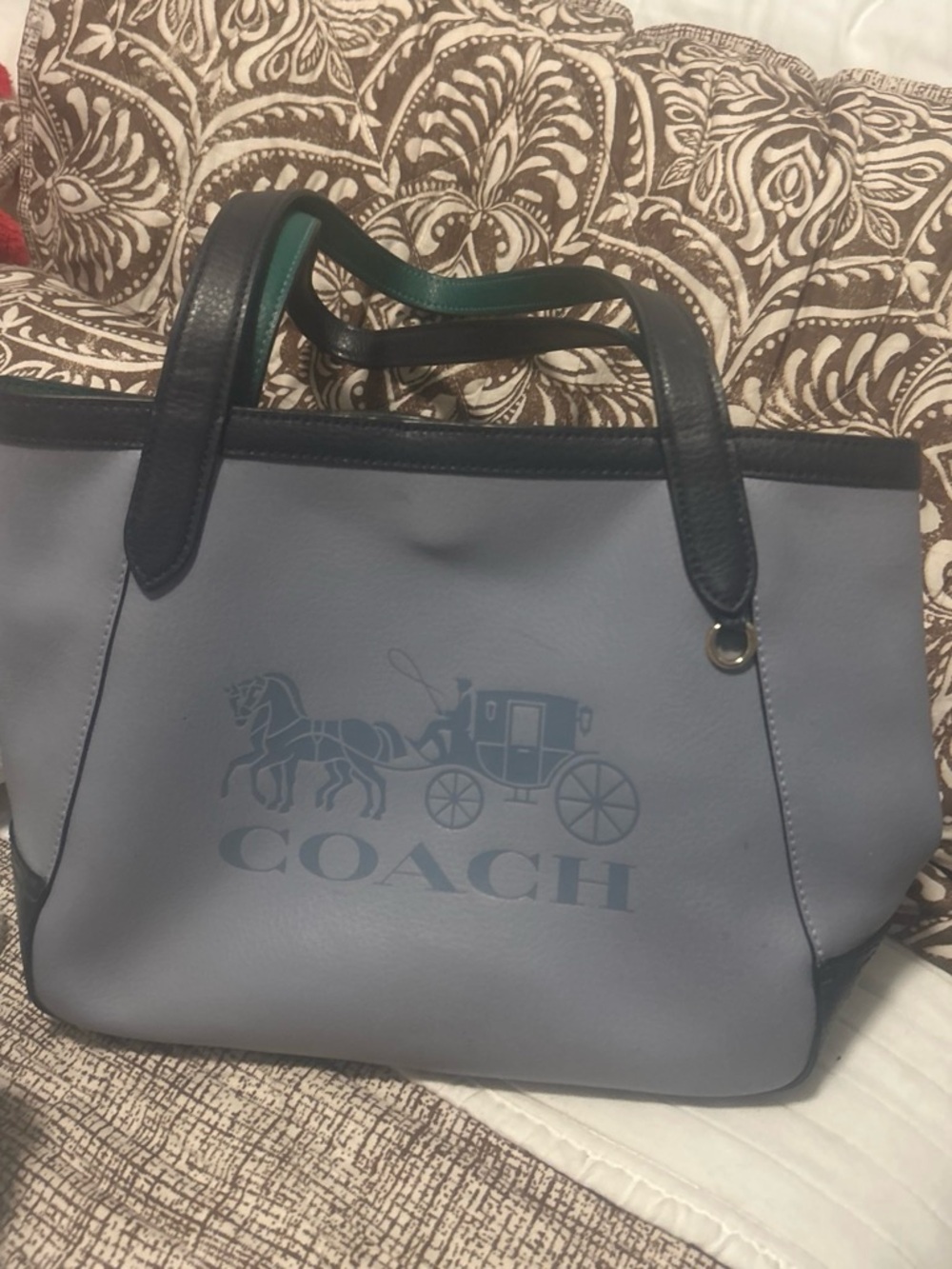 Coach Lavender Gray Leather Tote with Black Handles
